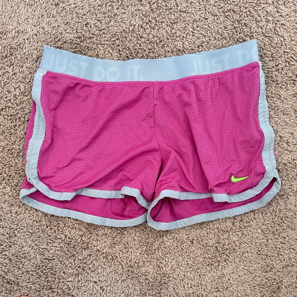 Nike Hot Pink Mesh Running Shorts with Light Gray Trim